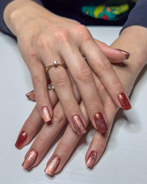 Copper Cat-Eye on Square Nails