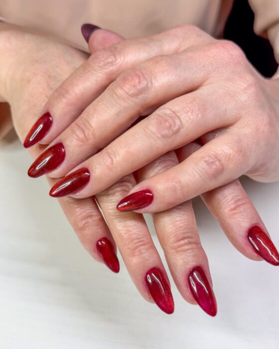 Burgundy Cat-Eye with the Flare Down the Centre