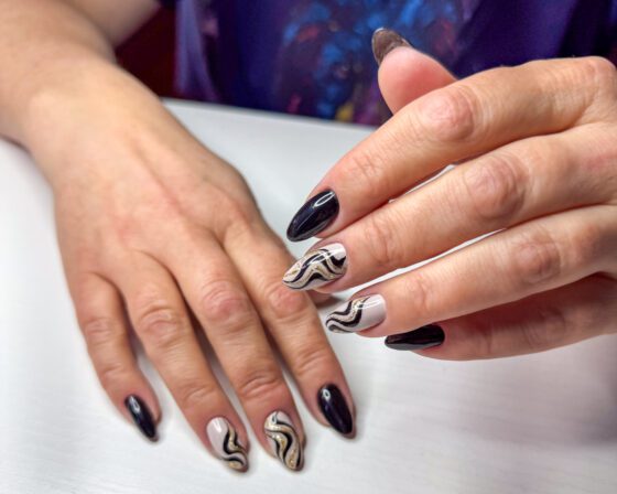 Black and Beige Waves with a Gold Glitter Line