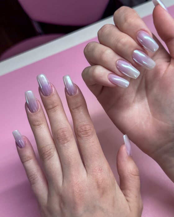 The set under warmer light, where the pearl finish picks up pink and blue.