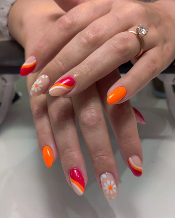 Orange and Coral Summer Set with a Painted Flower